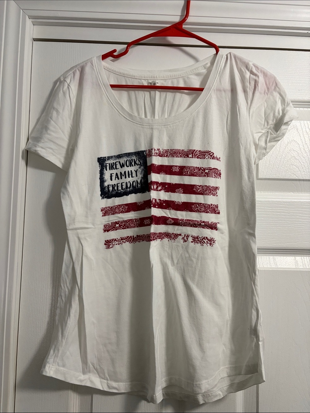 Maurices White Short-Sleeve Tee with Red & Blue Flag Graphic